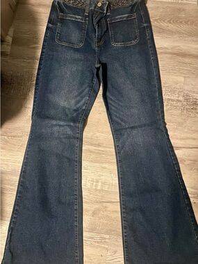 Celebrity Pink Dark Blue Flare Jeans with Front Patch Pockets